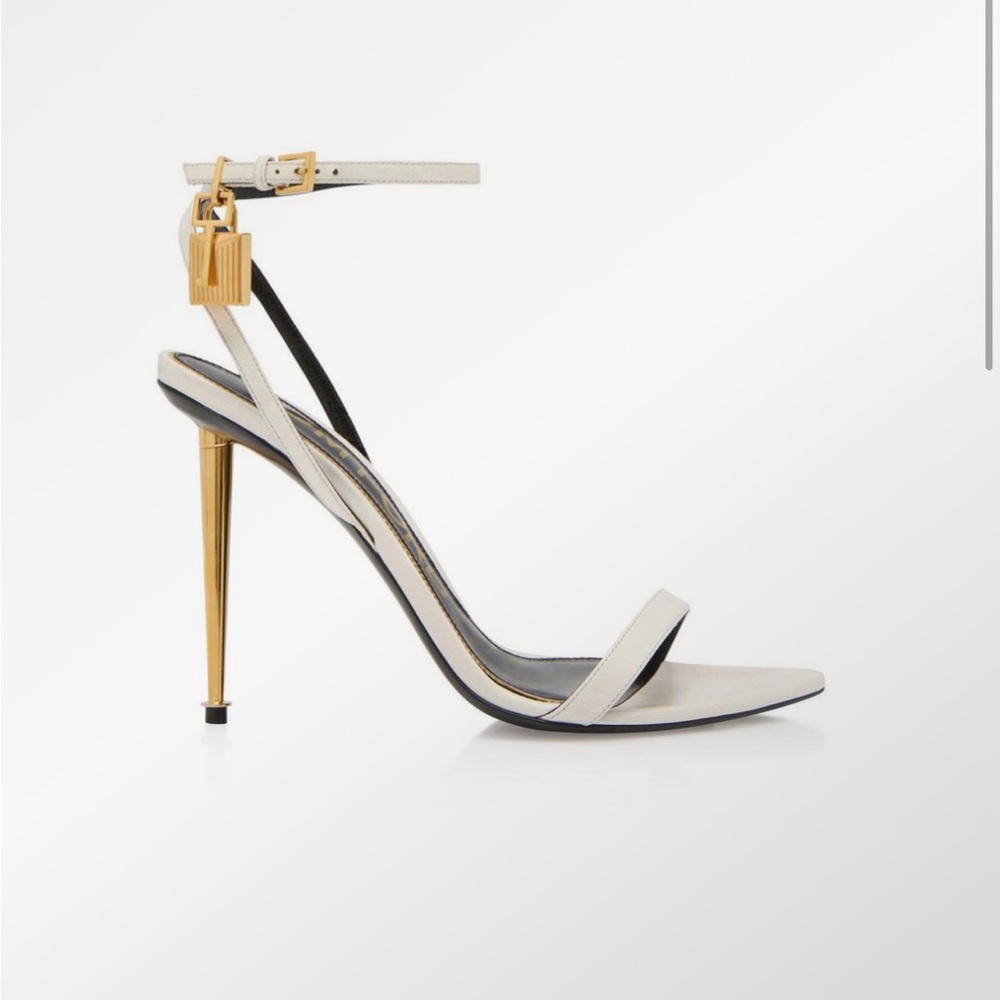 White leather Tom Ford pad lock heels